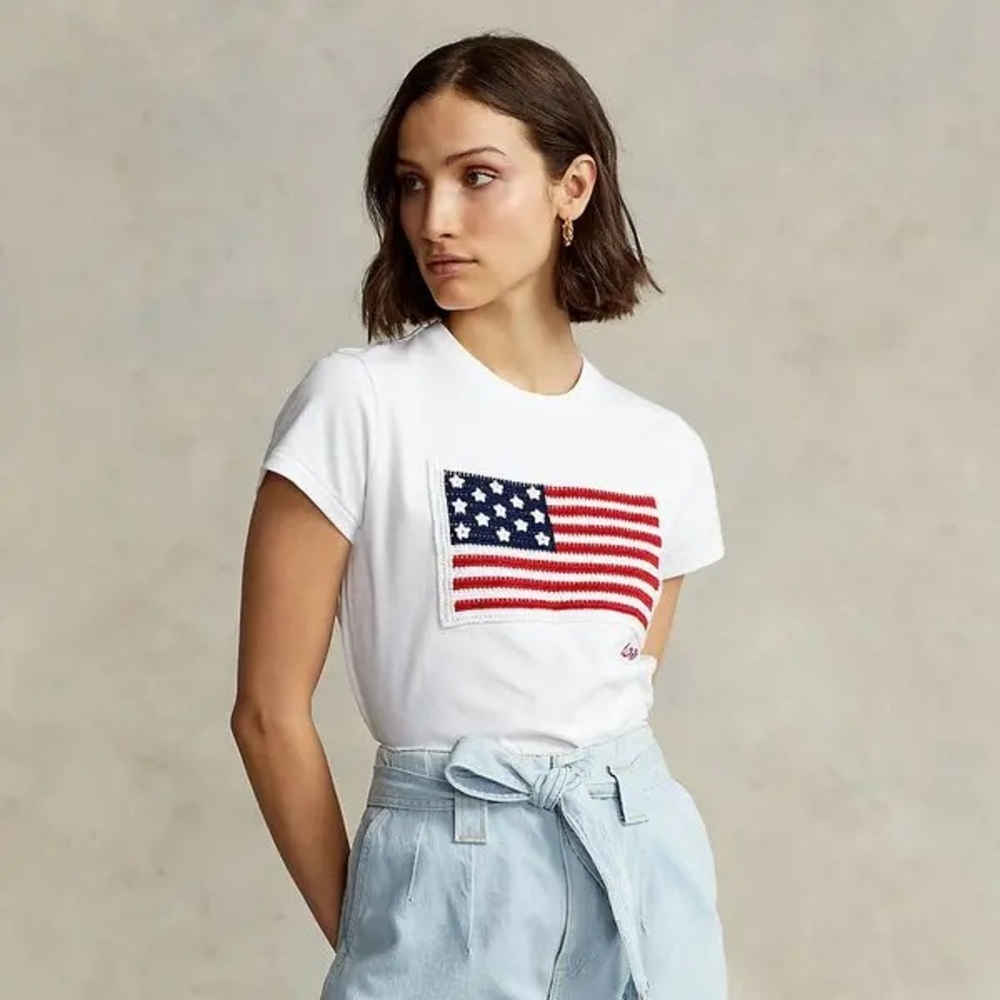 Ralph Lauren White T-Shirt with American Flag